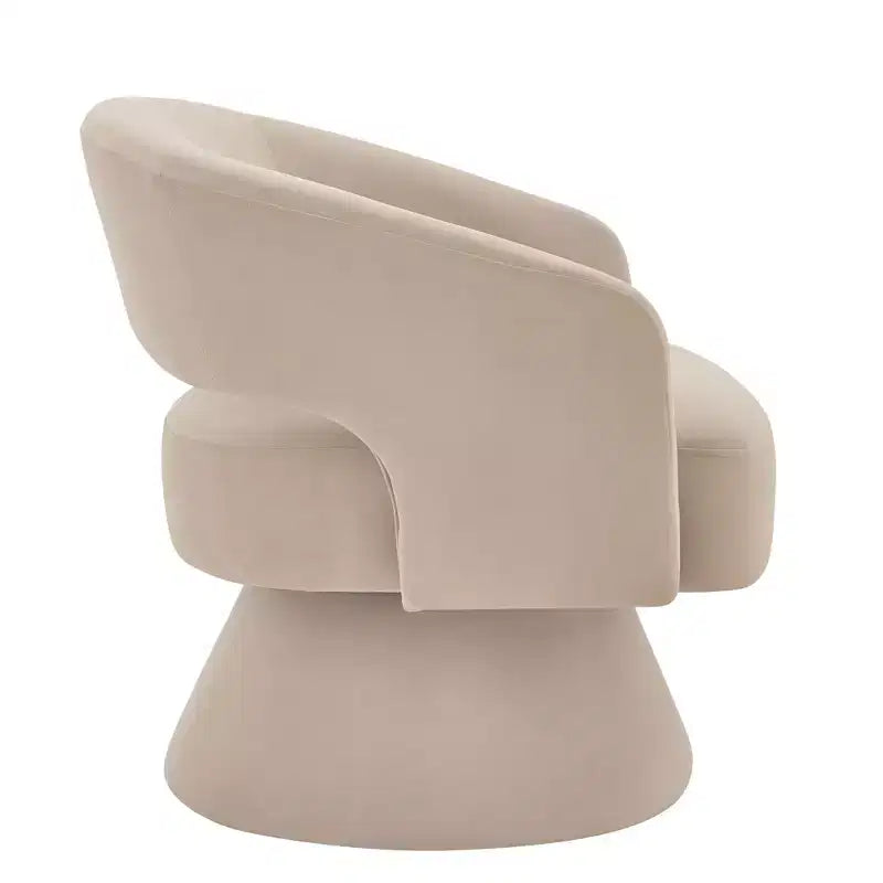 Fauteuil pivotant moderne avec revêtement en velours, fauteuil rond en forme de tonneau avec dossier ouvert et accoudoirs, chaise confortable pour la chambre, le salon