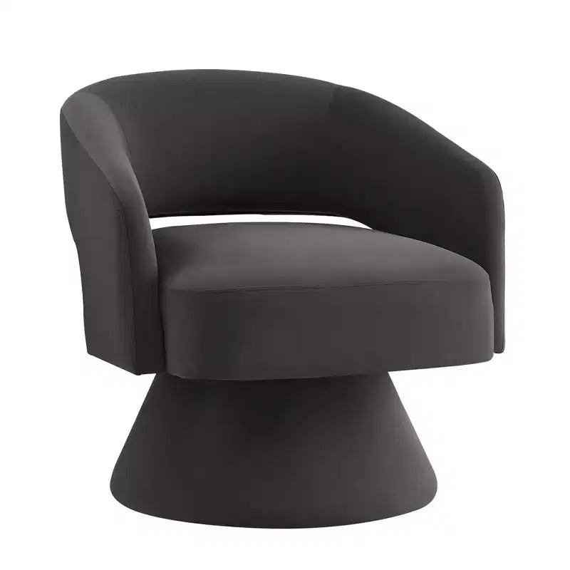 Fauteuil pivotant moderne avec revêtement en velours, fauteuil rond en forme de tonneau avec dossier ouvert et accoudoirs, chaise confortable pour la chambre, le salon