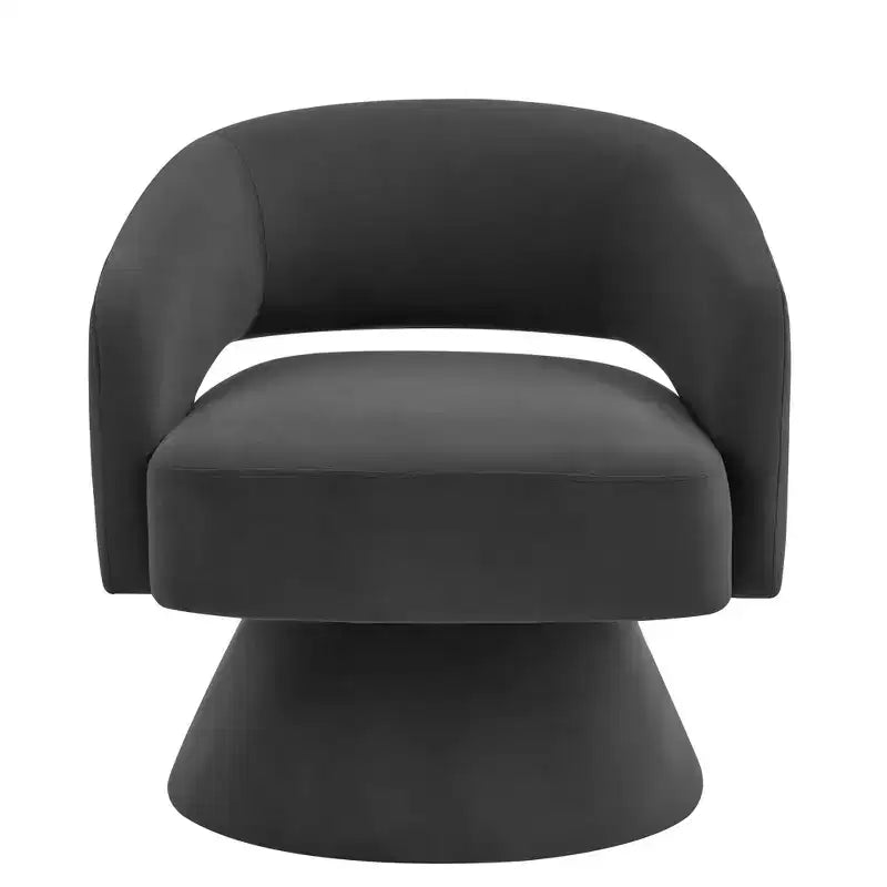 Fauteuil pivotant moderne avec revêtement en velours, fauteuil rond en forme de tonneau avec dossier ouvert et accoudoirs, chaise confortable pour la chambre, le salon