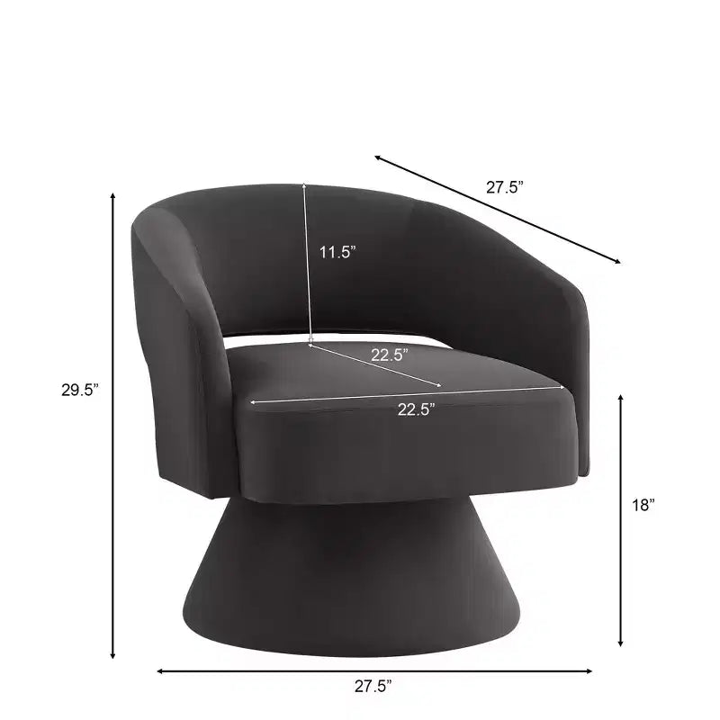 Fauteuil pivotant moderne avec revêtement en velours, fauteuil rond en forme de tonneau avec dossier ouvert et accoudoirs, chaise confortable pour la chambre, le salon