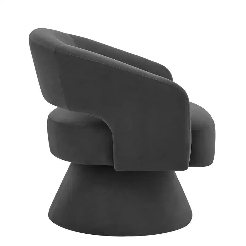 Fauteuil pivotant moderne avec revêtement en velours, fauteuil rond en forme de tonneau avec dossier ouvert et accoudoirs, chaise confortable pour la chambre, le salon