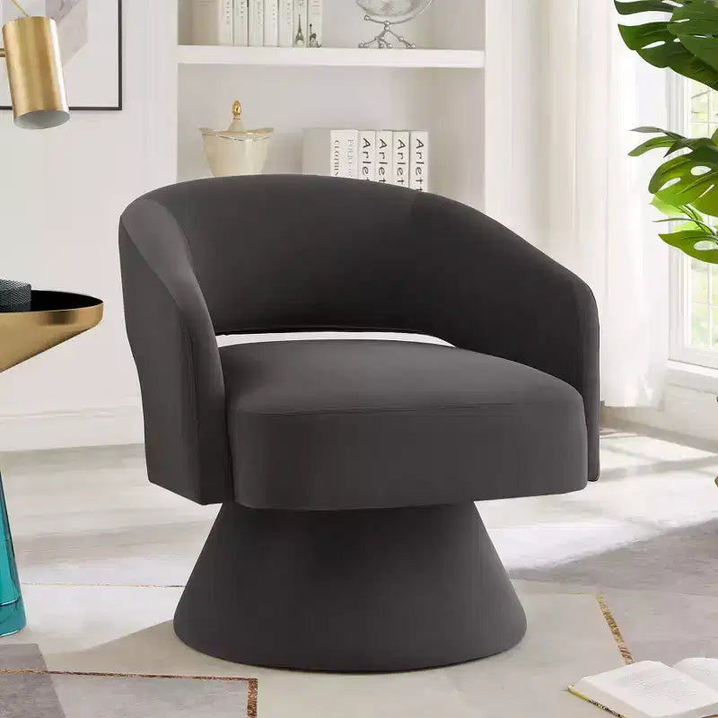 TUYOHW Modern Swivel Accent Chair with Velvet Upholstered Round Barrel Chair with Open Backrest &amp; Armrest Comfy Chair for Bedroom, Living Room