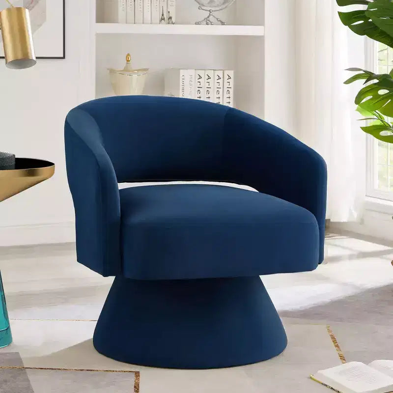 Fauteuil pivotant moderne avec revêtement en velours, fauteuil rond en forme de tonneau avec dossier ouvert et accoudoirs, chaise confortable pour la chambre, le salon