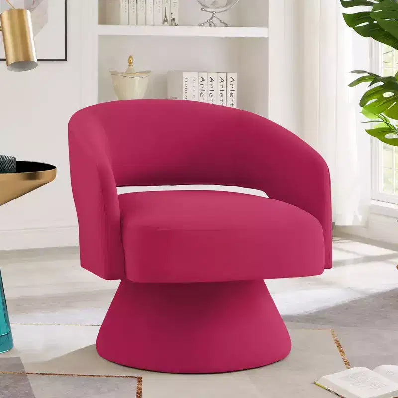 Fauteuil pivotant moderne avec revêtement en velours, fauteuil rond en forme de tonneau avec dossier ouvert et accoudoirs, chaise confortable pour la chambre, le salon