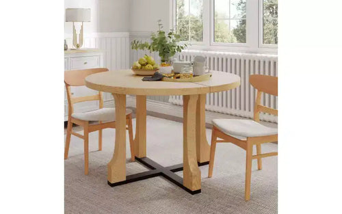Table de cuisine circulaire 48" pour 4 personnes, table de salle à manger résistante aux rayures avec piètement en tréteau, table compacte et peu encombrante pour la salle à manger