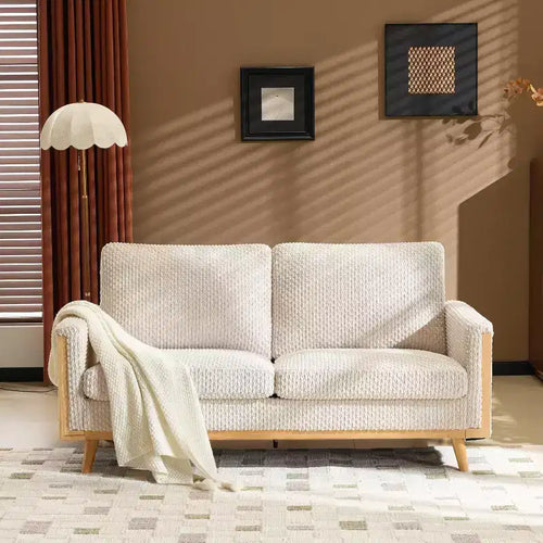 Causeuse confortable mi-siècle de 173 cm, canapé deux places avec support à ressorts et structure en bois massif, petit canapé en tissu velours côtelé