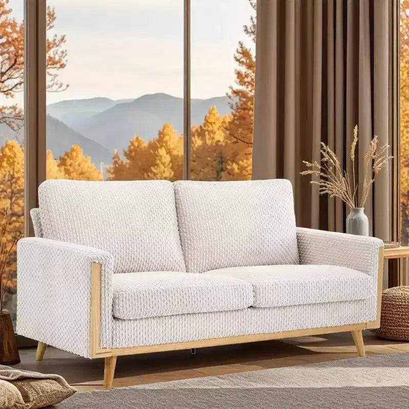 VINGLI 68' W Comfortable Mid Century Loveseat, Two Seater Sofa with Spring Support &amp; Solid Wood Frame, Corduroy Fabric Small Couch