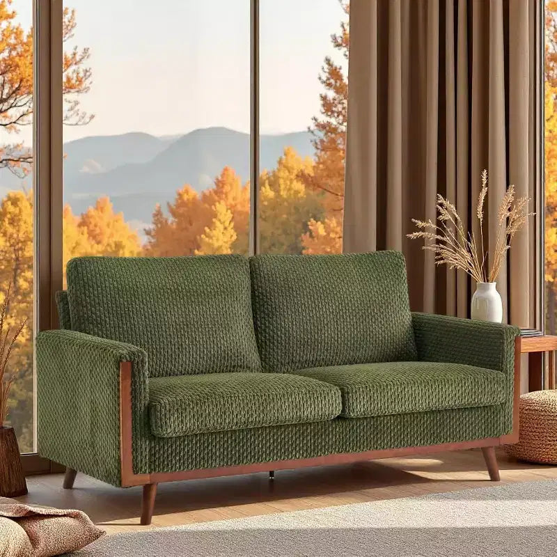 Causeuse confortable mi-siècle de 173 cm, canapé deux places avec support à ressorts et structure en bois massif, petit canapé en tissu velours côtelé