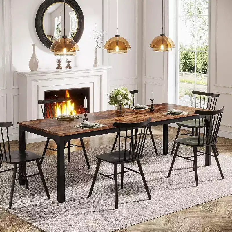 Lantine 78.7-Inch Long Dining Table for 6-8 People, Industrial Rectangle Wood Dinner Table with Heavy Duty Metal Legs, Rustic Brown, Only Table