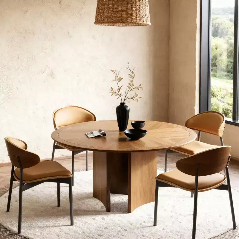 Table à manger ronde de 150 cm Table de cuisine pour 6 personnes Bureau circulaire moderne du milieu du siècle pour salle à manger