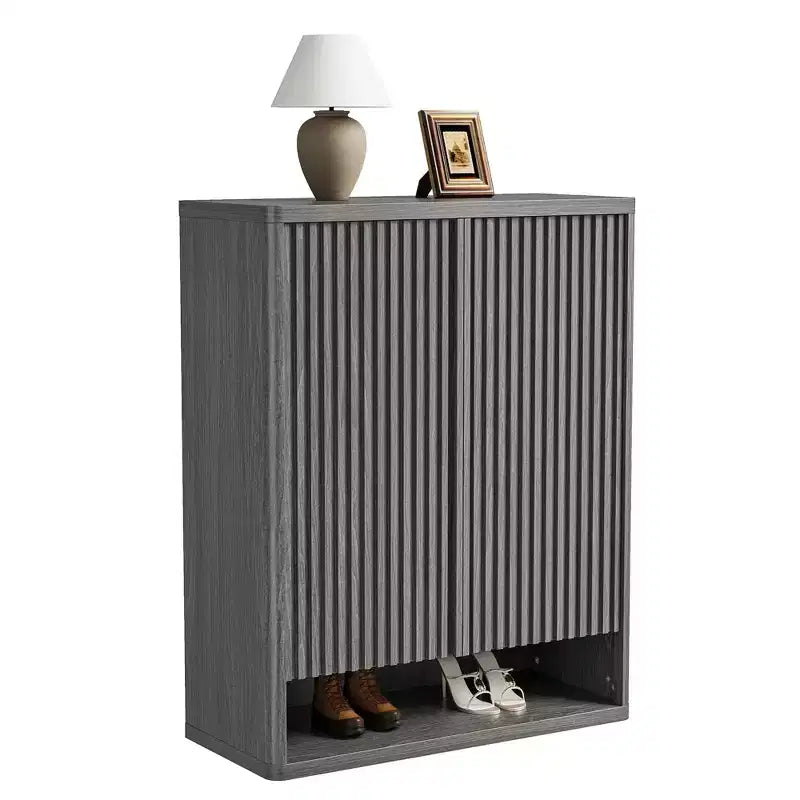 Meuble à chaussures de 80 cm, grand meuble de rangement pour chaussures avec étagères réglables, organisateur de chaussures en bois avec porte cannelée pour entrée et salon.