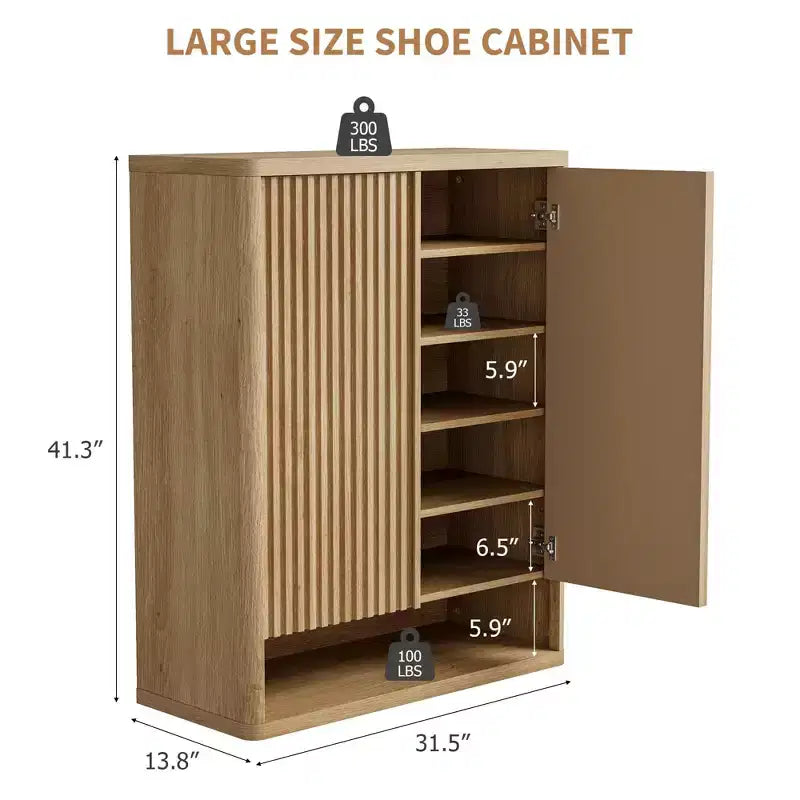 Meuble à chaussures de 80 cm, grand meuble de rangement pour chaussures avec étagères réglables, organisateur de chaussures en bois avec porte cannelée pour entrée et salon.
