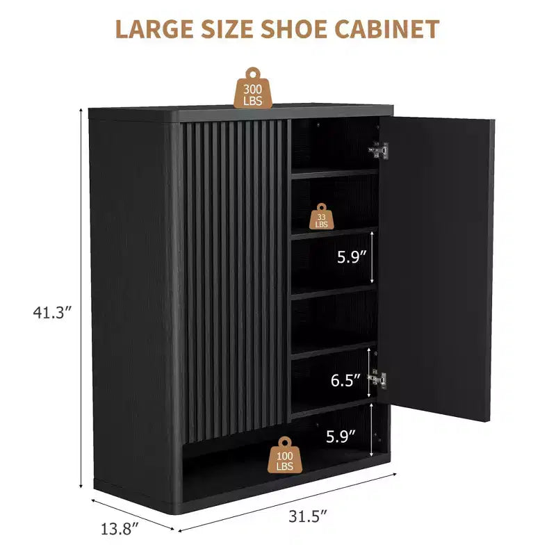 Meuble à chaussures de 80 cm, grand meuble de rangement pour chaussures avec étagères réglables, organisateur de chaussures en bois avec porte cannelée pour entrée et salon.
