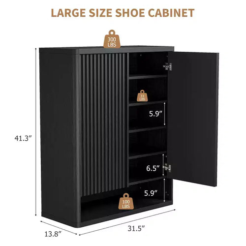 Meuble à chaussures de 80 cm, grand meuble de rangement pour chaussures avec étagères réglables, organisateur de chaussures en bois avec porte cannelée pour entrée et salon.