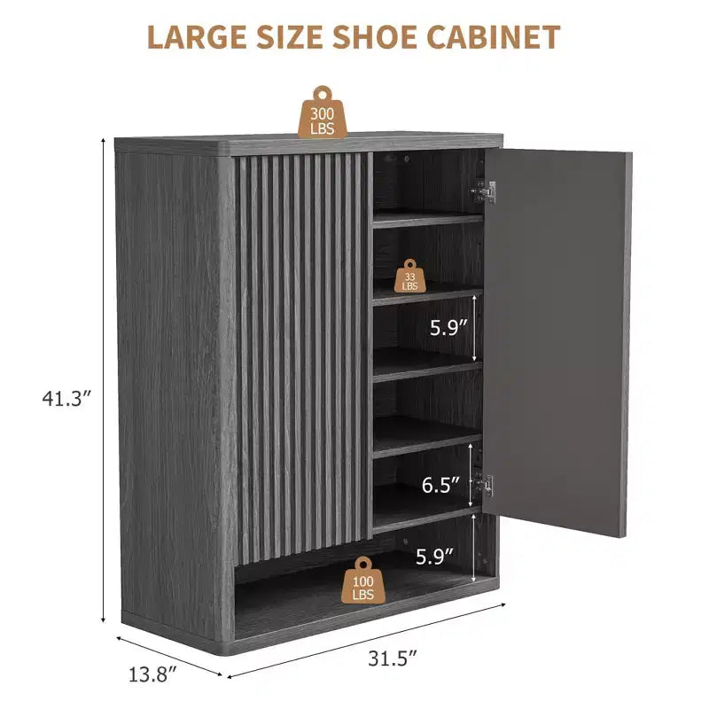 Meuble à chaussures de 80 cm, grand meuble de rangement pour chaussures avec étagères réglables, organisateur de chaussures en bois avec porte cannelée pour entrée et salon.