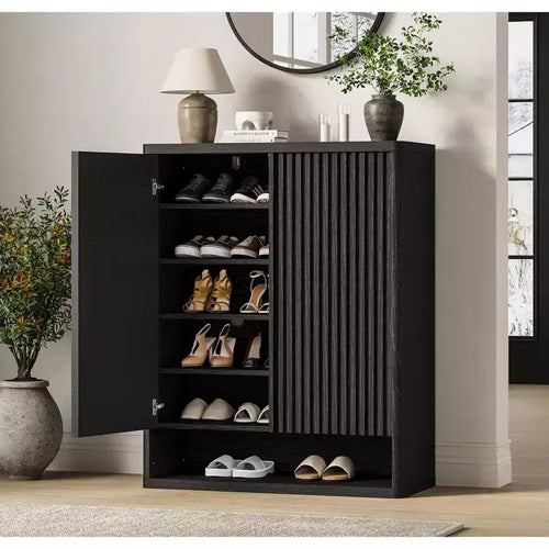 31.5'' Shoe Cabinet, Large Shoe Storage Cabinet with Adjustable Shelves, Wooden Shoe Organizer with Fluted Door for Entryway &amp; Living Room