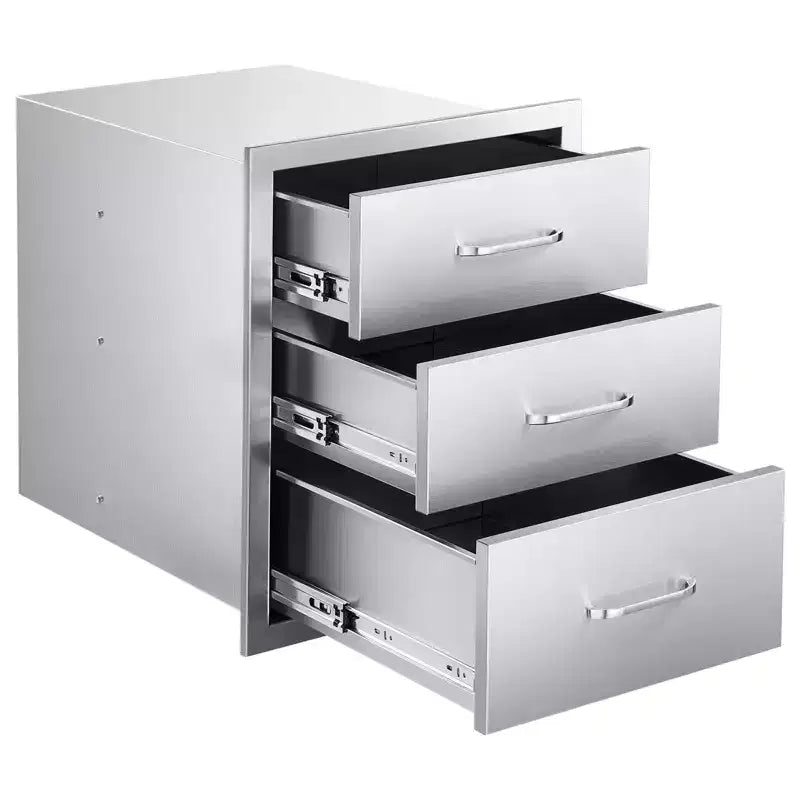 VEVOR Outdoor Kitchen Drawers 18.11W x 23.23D x 23.23H, Triple-Access Stainless Steel BBQ Drawers with Handles, Silver