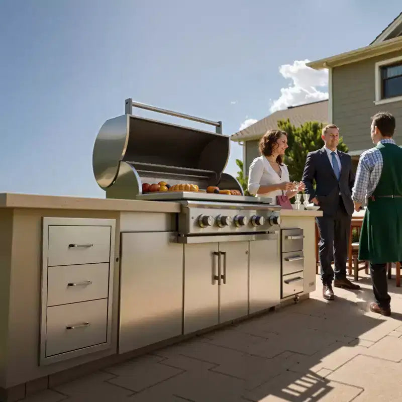 Tiroirs de cuisine extérieure 18,11L x 23,23P x 23,23H, tiroirs de barbecue en acier inoxydable à triple accès avec poignées, argent