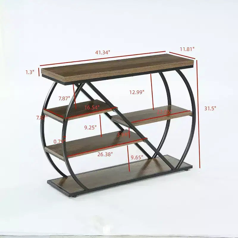 41.3 Table console, table d'entrée industrielle à 5 niveaux avec étagères de rangement et cadre métallique arqué, table de couloir en bois pour le foyer