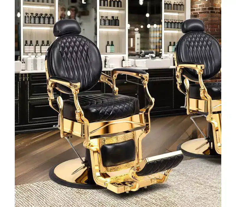 Karl Home Black and Gold Retro Heavy Duty Hydraulic Recline Barber Chair