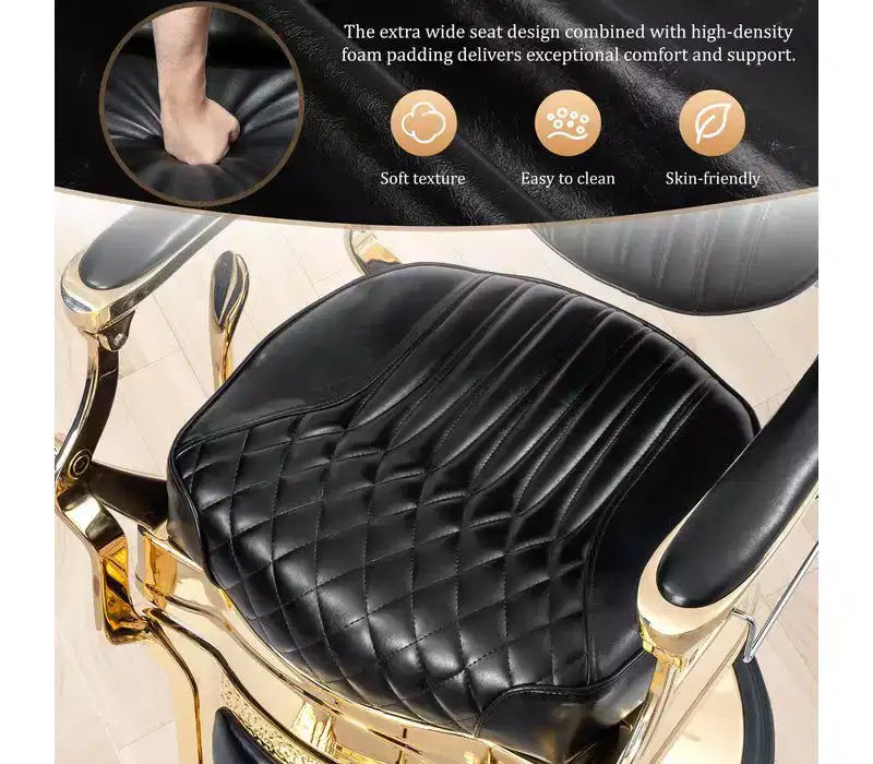 Fauteuil de barbier inclinable hydraulique robuste rétro noir et or