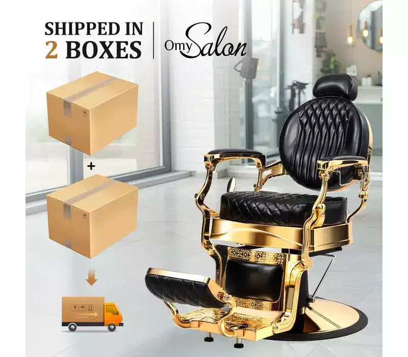 Fauteuil de barbier inclinable hydraulique robuste rétro noir et or