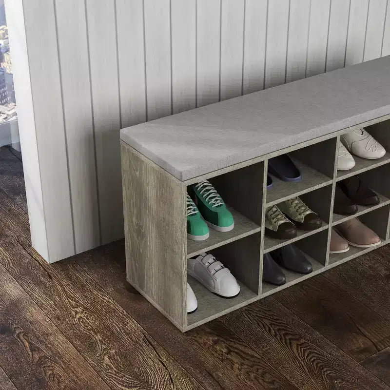 Banc de rangement avec coussin, tiroir et étagère à chaussures à 3 niveaux, banc de rangement à chaussures pour entrée, gris, 103,9 cm (L)