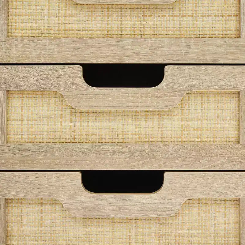 Lot de 2 tables de chevet en rotin avec 3 tiroirs, pieds en métal, table de chevet de style bohème-fermier, robuste pour petites chambres