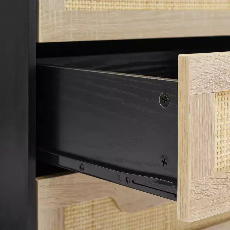 Lot de 2 tables de chevet en rotin avec 3 tiroirs, pieds en métal, table de chevet de style bohème-fermier, robuste pour petites chambres