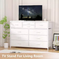 Commode/Meuble TV moderne à 10 tiroirs avec plateau en bois, cadre en métal et tiroirs en tissu pour chambre, salon et dressing