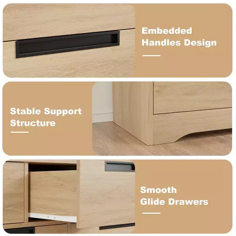Armoire de chambre minimaliste à 7 tiroirs, meuble de rangement bicolore de style moderne avec poignées encastrées, construction en bois