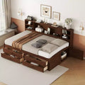 Full Size Wooden Captain Bed with Storage Shelves, 4 Drawers and 2 Cabinets, Antique Brown
