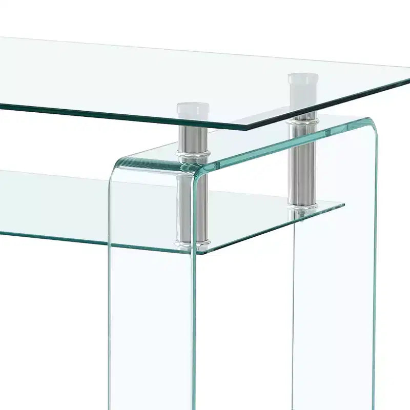 Table basse rectangulaire en verre transparent, table basse centrale moderne à 2 niveaux avec rangement pour salon