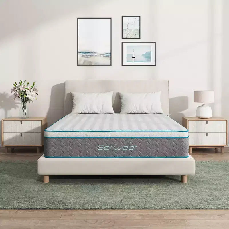 Serweet 8 inch Breathable Bamboo Charcoal Hybrid Mattress - Compatible with Platform Bed, Box Spring, or Slat Base
