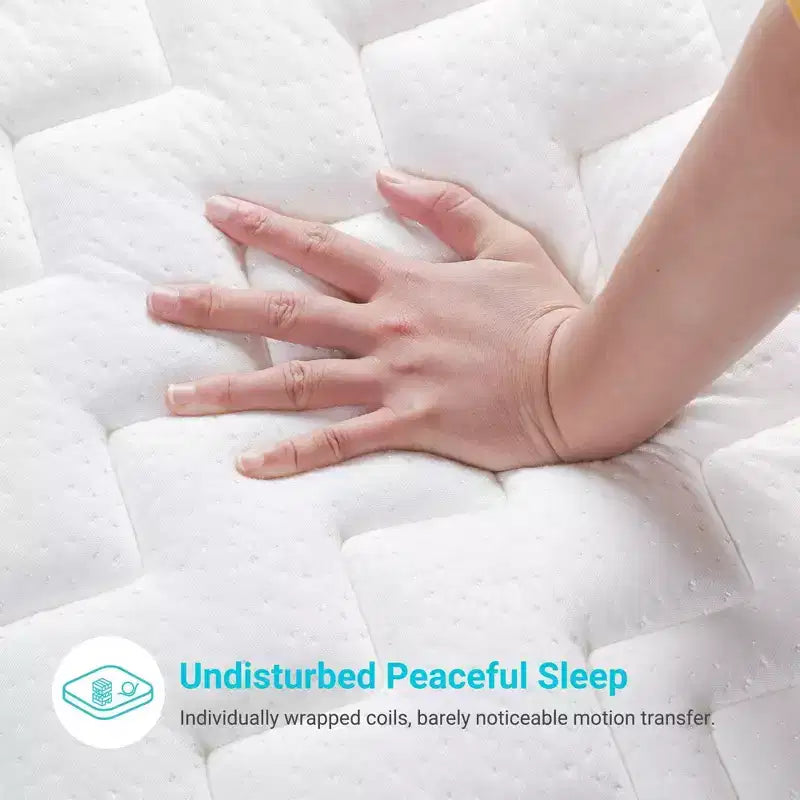 Matelas hybride respirant en bambou et charbon de bois de 8 pouces – Compatible avec les lits plateformes, les sommiers tapissiers ou les lattes.