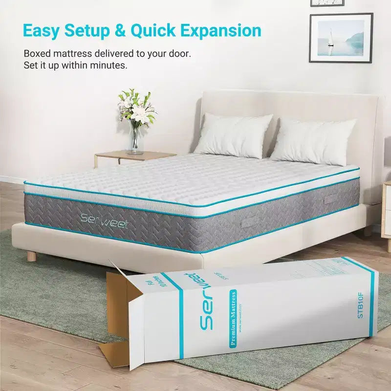 Matelas hybride respirant en bambou et charbon de bois de 8 pouces – Compatible avec les lits plateformes, les sommiers tapissiers ou les lattes.