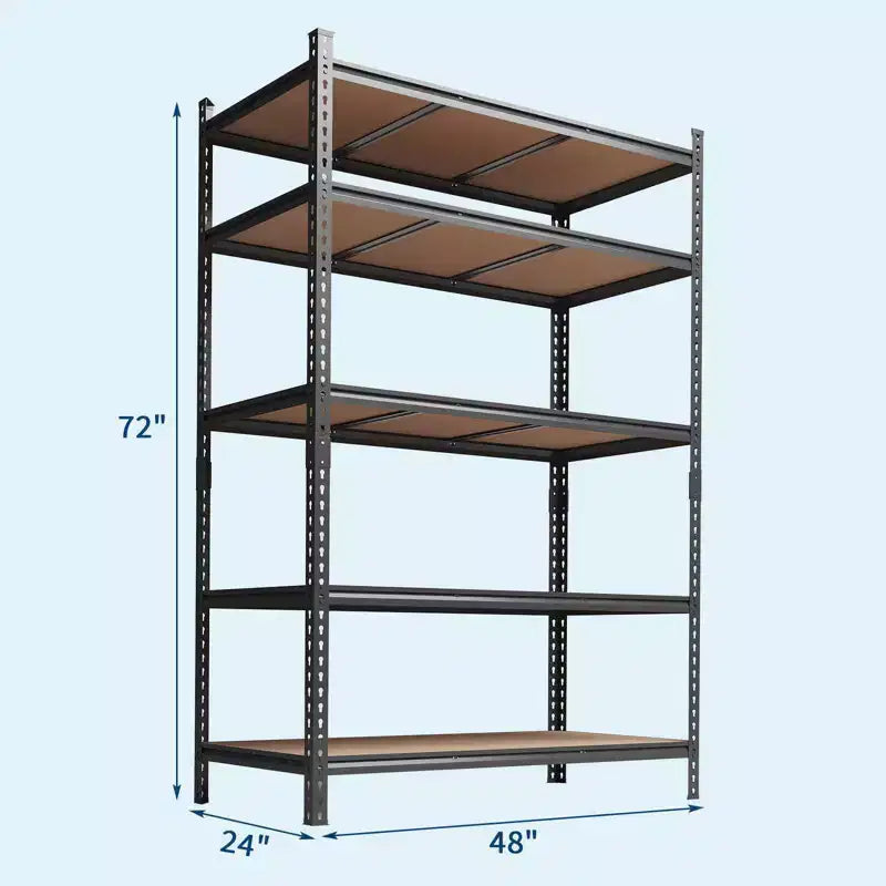 Étagères de rangement robustes à 5 niveaux, unité de rayonnage de garage en métal réglable, 183 cm de hauteur, capacité de 1000 kg