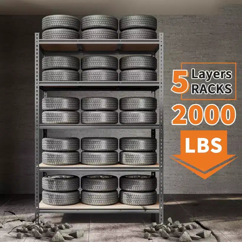 Étagères de rangement robustes à 5 niveaux, unité de rayonnage de garage en métal réglable, 183 cm de hauteur, capacité de 1000 kg