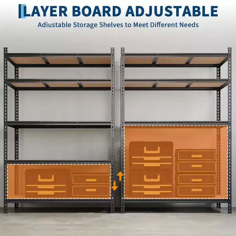 Étagères de rangement robustes à 5 niveaux, unité de rayonnage de garage en métal réglable, 183 cm de hauteur, capacité de 1000 kg