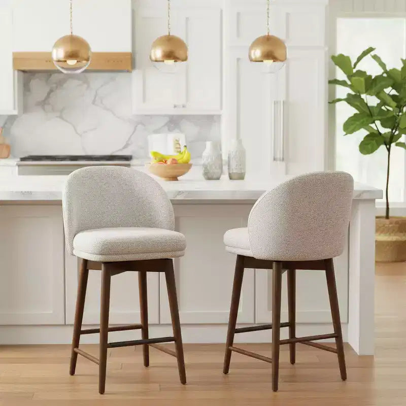 Lot de 2 tabourets de comptoir pivotants modernes avec assise rembourrée, chaises de bar ou d'îlot de cuisine pivotantes à 360° avec pieds en bois massif