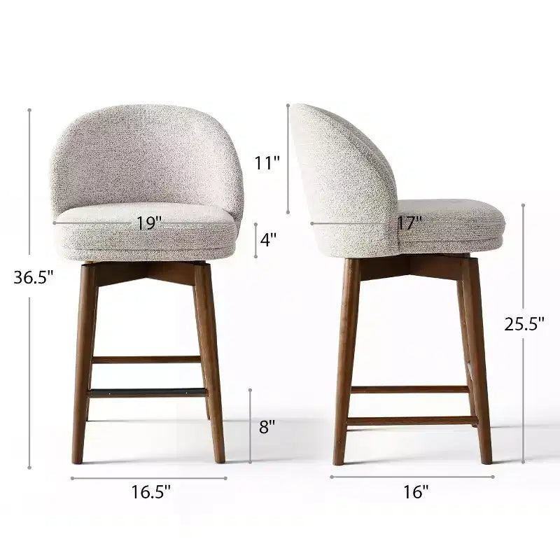 Lot de 2 tabourets de comptoir pivotants modernes avec assise rembourrée, chaises de bar ou d'îlot de cuisine pivotantes à 360° avec pieds en bois massif