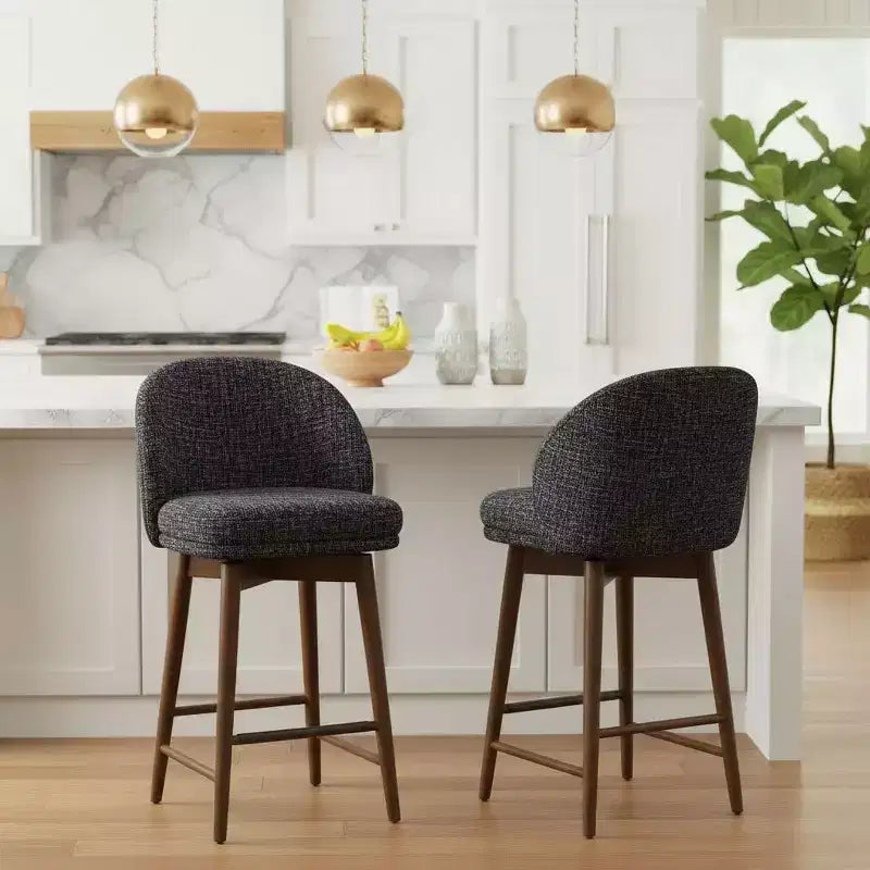 Lot de 2 tabourets de comptoir pivotants modernes avec assise rembourrée, chaises de bar ou d'îlot de cuisine pivotantes à 360° avec pieds en bois massif