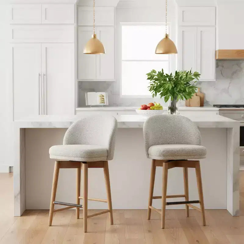Lot de 2 tabourets de comptoir pivotants modernes avec assise rembourrée, chaises de bar ou d'îlot de cuisine pivotantes à 360° avec pieds en bois massif
