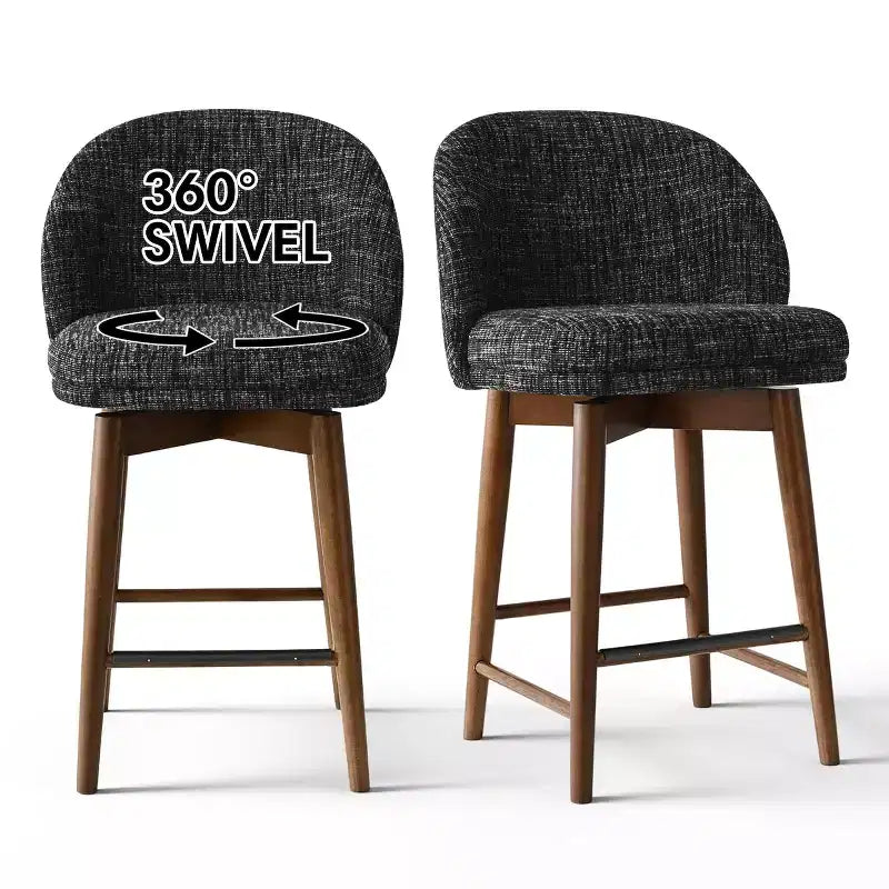 Lot de 2 tabourets de comptoir pivotants modernes avec assise rembourrée, chaises de bar ou d'îlot de cuisine pivotantes à 360° avec pieds en bois massif