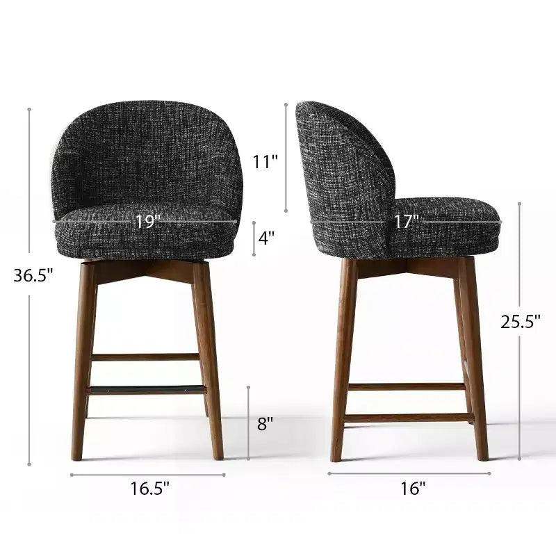 Lot de 2 tabourets de comptoir pivotants modernes avec assise rembourrée, chaises de bar ou d'îlot de cuisine pivotantes à 360° avec pieds en bois massif