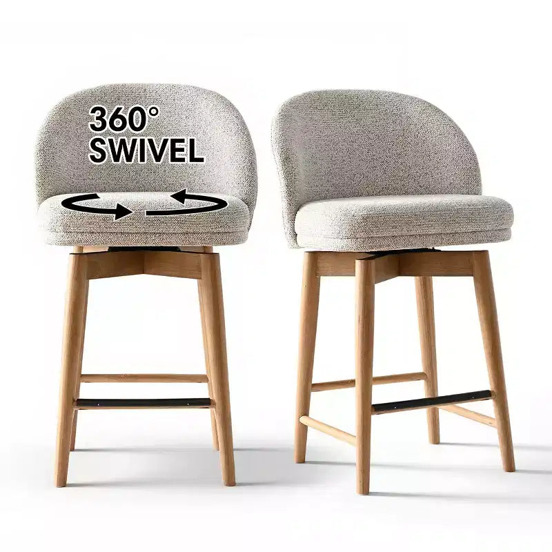 Lot de 2 tabourets de comptoir pivotants modernes avec assise rembourrée, chaises de bar ou d'îlot de cuisine pivotantes à 360° avec pieds en bois massif