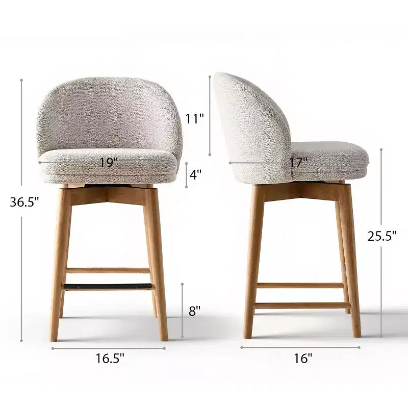 Lot de 2 tabourets de comptoir pivotants modernes avec assise rembourrée, chaises de bar ou d'îlot de cuisine pivotantes à 360° avec pieds en bois massif