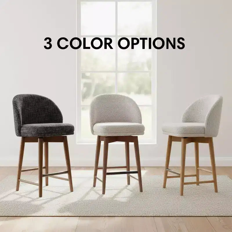 Lot de 2 tabourets de comptoir pivotants modernes avec assise rembourrée, chaises de bar ou d'îlot de cuisine pivotantes à 360° avec pieds en bois massif