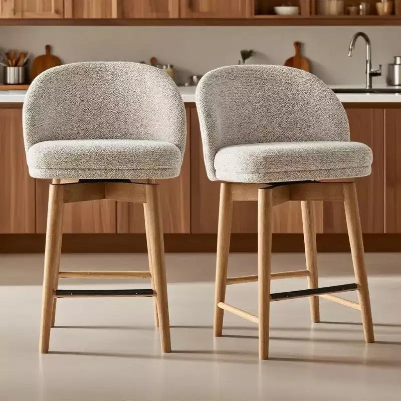 Set of 2 Modern Swivel Counter Stools with Upholstered Seat, 360 Rotating Kitchen Island or Home Bar Chairs with Solid Wood Legs-Panipeachy