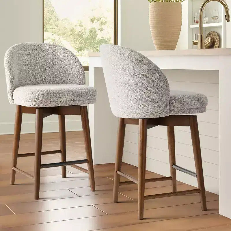 Lot de 2 tabourets de comptoir pivotants modernes avec assise rembourrée, chaises de bar ou d'îlot de cuisine pivotantes à 360° avec pieds en bois massif